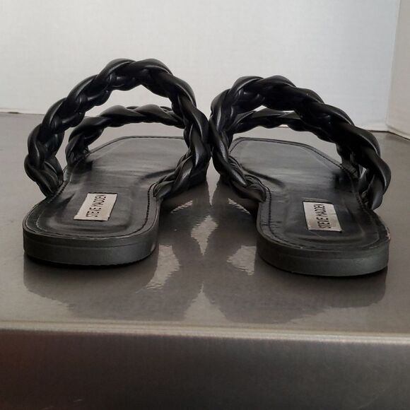 Steve Madden Brimm Black Puffy Double Braided Slide Flat Sandals Square Toe 10 - Picture 7 of 10